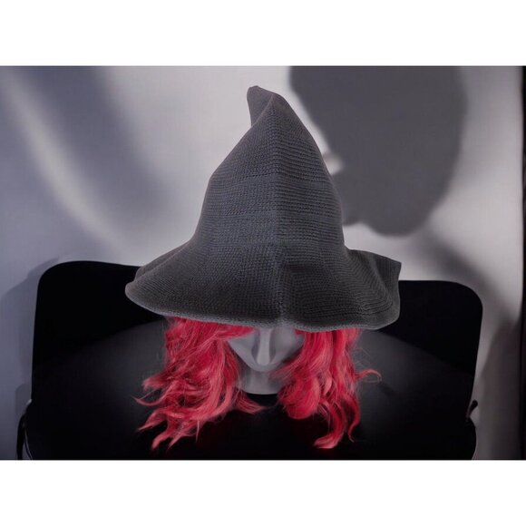 Black Knit Witch Hat - Soft Point Brim - New - Witchcore Cottagecore Pagan - Picture 6 of 9